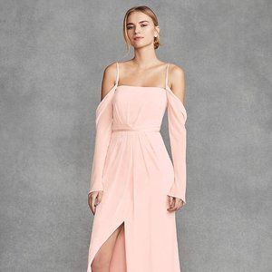 David's Bridal Long Sleeve Blush Bridesmaid Dress